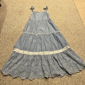 Shabby Chic Blue Eyelet Midi Dress Sz 6 Mommy & Me Boho Casual Formal Summer